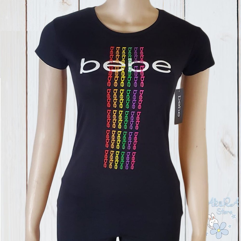 NWT BEBE AUTHENTIC WOMEN'S BLACK CREW NECK SHORT SLEEVE T-SHIRT SIZE S M L XL